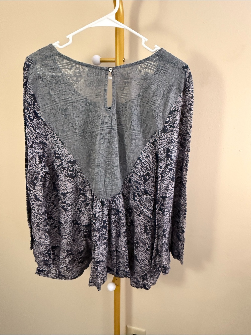 Akemi + Kin Anthropologie Boho Lace-Up Tunic Top in Navy and Gray - Picture 6 of 6
